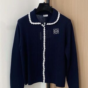 Loewe Navy Blue Women's Sweater with White Accents